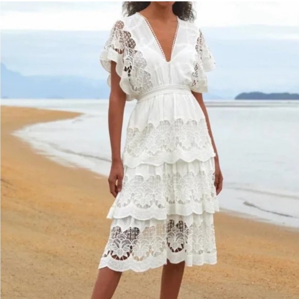 Farm Rio Off White Richelieu Midi Dress